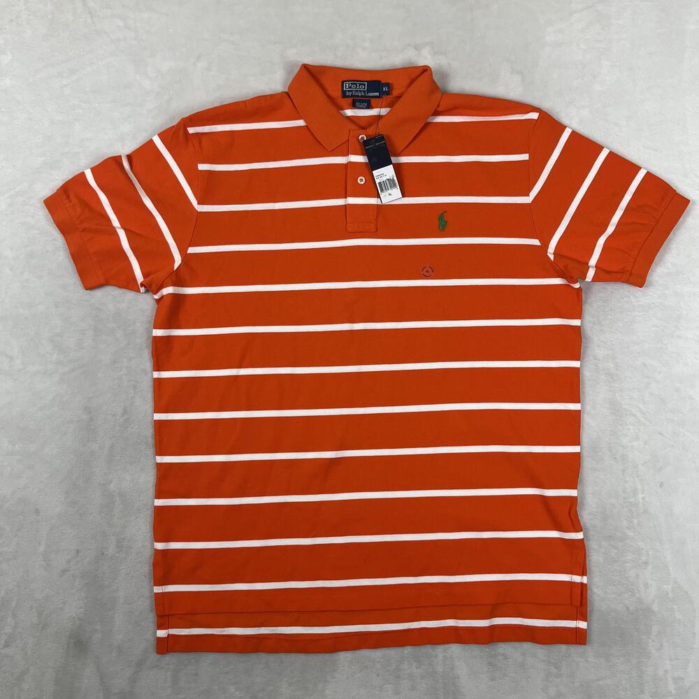 Polo Ralph Lauren Polo Shirt Mens XL Orange Stripe Pony Logo Short Sleeve